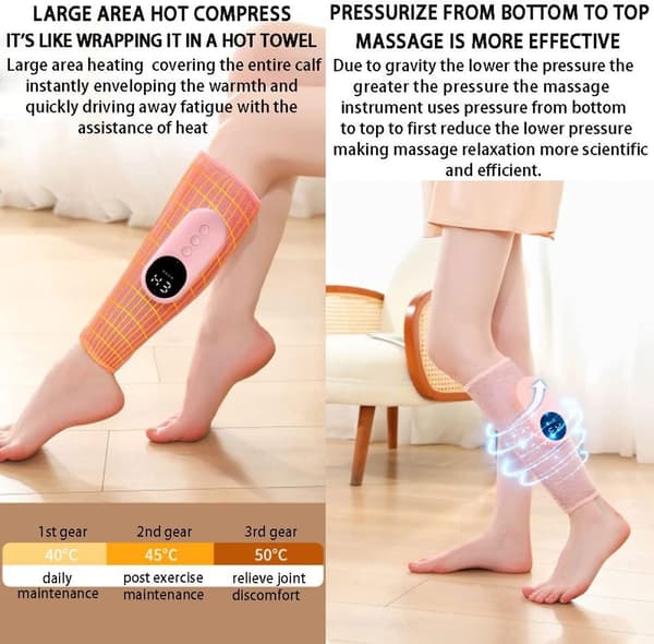 Benmassager med luftkompression, varme, 3 tilstande og 3 intensiteter, trådløs genopladelig til hjemmet, kontoret og rejser, grå