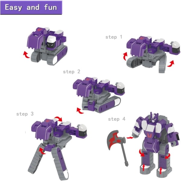 Mikseri muuttuu robottileluksi, rakennusajoneuvo Warrior-lelu, purkulelut pojille ja tytöille yli 6-vuotiaille (violetti)