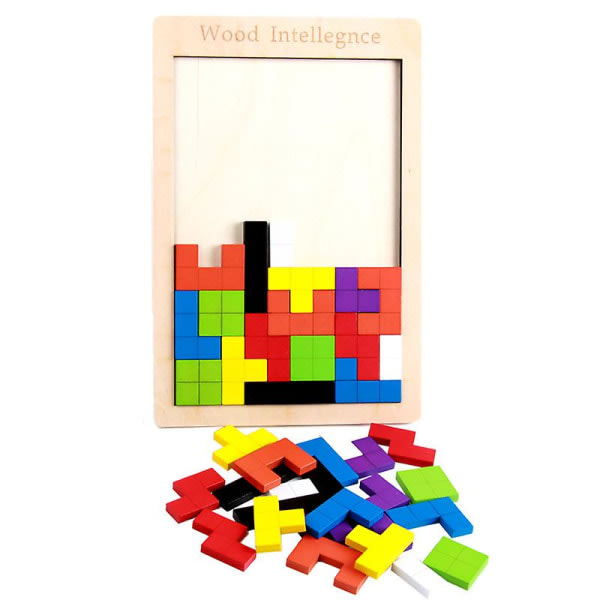 Oregelbundet träpussel Färgglada brädspel Jigsaw Tidiga pædagogiske leksaker BH-oplæg til barn Tetris ingen