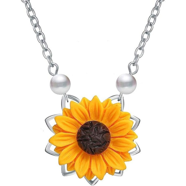 CDQ Solsikke anheng halskjede Pearl Leaf Chain Resin Boho Håndlaget