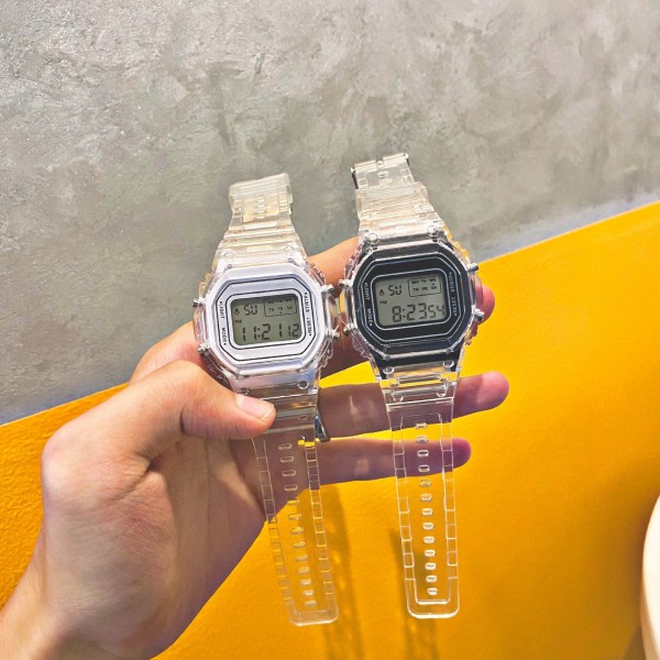 Transparent liten fyrkantig lysande elektronisk watch svart