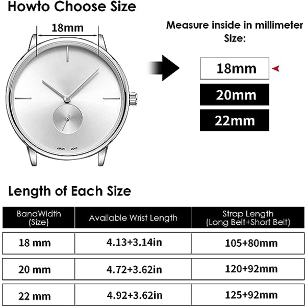 CDQ Watch af silikon, hurtigt, vandtæt ur, med metal og damögla (18 mm) 18 mm