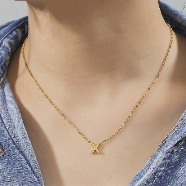 Skyrim Rostfritt stål A-z Initial Letter Halsband For Kvinnor Trend Minimalistisk Alfabet Choker Neck Kedja Smycken Födelsedagspresent Gold Color X