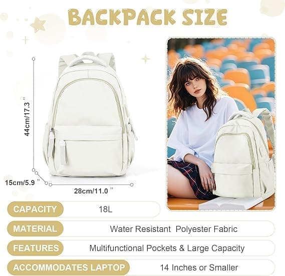 Backpack - School Backpack for Girls & Boys, 14-inch Laptop Backpack, Waterproof Lightweight Daypack for University Bookbag_TF_TF Grå