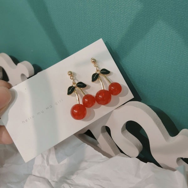 CDQ Handgjorda kreativa lettviktsfruktörhänge 18K gullpläterade söta och ljuvliga körsbärsstoffsar dinglar droppörhängen for kvinner tjejer