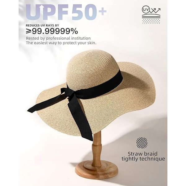 Women's Sun Hat - Off-white - Beach Style Straw Hat - UV Protective Straw Hat - Adjustable and Foldable Hat