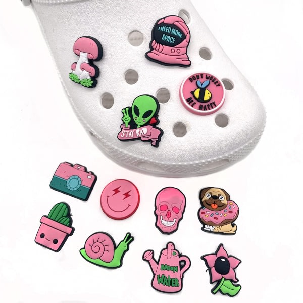12 delar 3D Clog Sandals Ornament (rosa serien), skoberlocker, söt