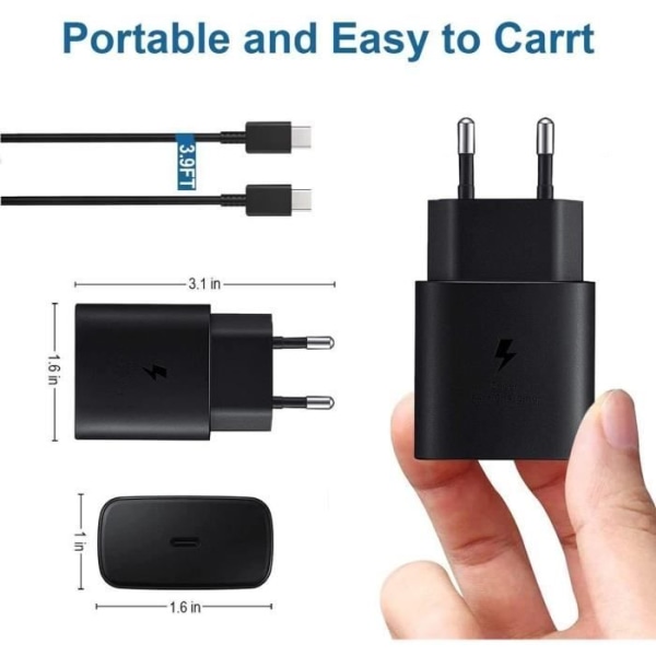 25W hurtiglader + USB C-kabel for SAMSUNG S22 5G-S22 ULTRA 5G-S21 FE 5G-S21-S21 PLUS-S20 FE-S20-NOTE 20- A53 5G - A52 I