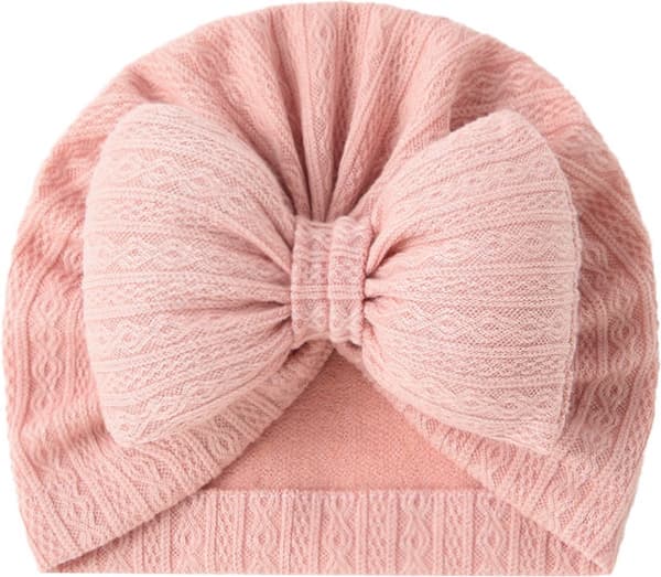 Baby Turbanhat med stor sløjfe, beige og grå, 2 stk., til 2-16 måneder