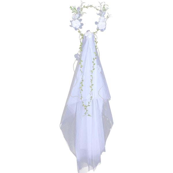 CDQ Bröllop Brudslöja Blommor Garland Veil Blomma Kronslöja Boho för Wedding Beach