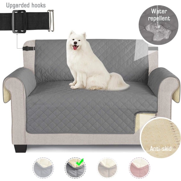 Sofföverdrag Vattentät soffa med elastisk remmar Halkfritt skum for stue Hundbeskyttelse Skydda mot husdjur, (grå, 2-sits 116 * 190cm) CDQ