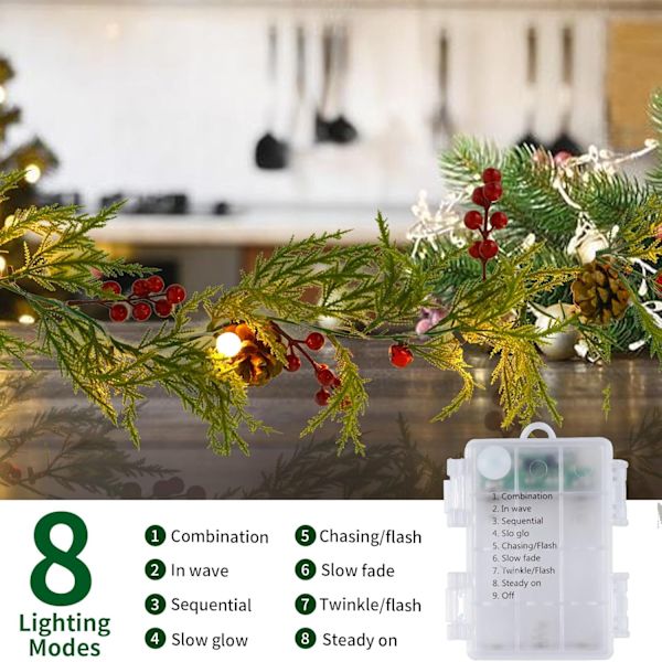 Julgransgirlang med 40 LED-lampor, 2-pack 2 meter Julgransgirlang Dekoration med Tallkottar, för Dörr Mantel Trappor Eldstad Inomhus Utomhus