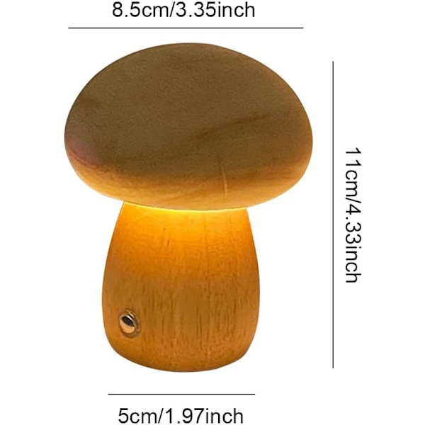 Svamp Lampe, 3 Farver USB Dæmpbar Sengelampe med Touch-kontrol, Vintage Træbordlampe til Soveværelsesdekoration