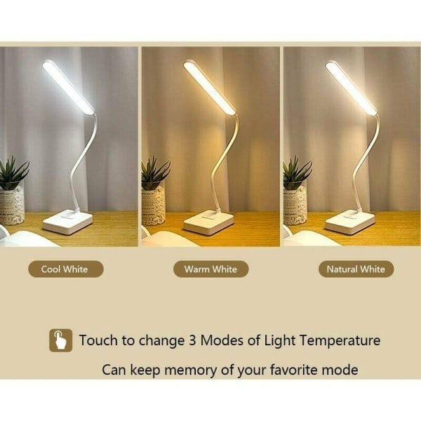 USB Genopladelig 2000mAh Batteridrevet Trådløs LED Bordlampe Touchkontrol 3 Farver 6 Justerbar Lysstyrke Bærbar Skrivebordslampe