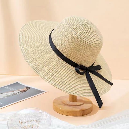 Dame Solhat Bred Skygge Strå Strandhat UV Beskyttelse, Justerbar Sammenfoldelig Sommerhat til Strand Have Rejse, Beige, 55-58cm