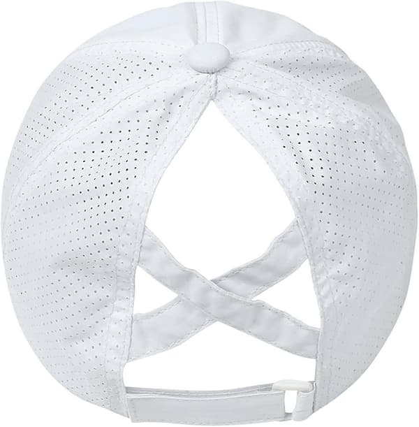 Baseballkasket til damer med krydset hestehale, justerbar høj rem, ventilerende mesh white