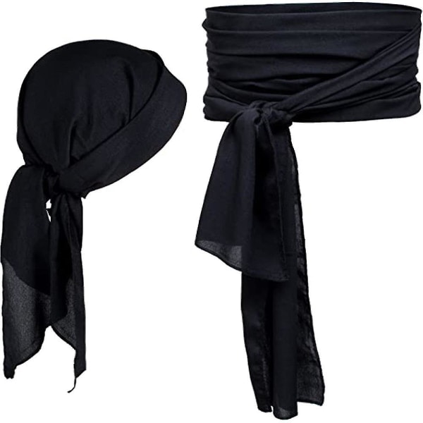Pirattiasu-tarvikepaket Retro Durag Pitkähäntäinen Pirattipäällystakki Suuri Vyö Keskiaikainen Renessanssi Teema Cosplay Pukeutuminen Halloween-juhliin BY Black Black