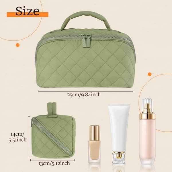 Kvinders Makeuptaske - 180° Flad Åbning - Stor - Vandtæt PU Læder - Beige