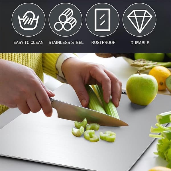 Double-sided stainless steel cutting board - Easy to clean - Suitable for kitchen...