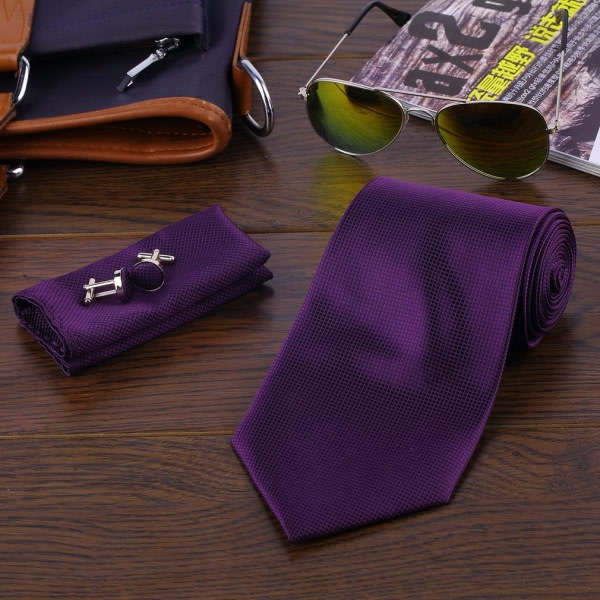 Kostym Accessoarer | Slips + Näsduk + Manschettknappar - Lila multifärg one size