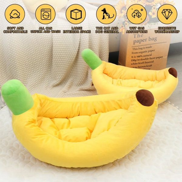 Kreativ fluffig bananbåd katteseng banan husdjursseng blød og behagelig hund og kat vinterhusmadras kæledyrsmaterial hvalpe og killinger