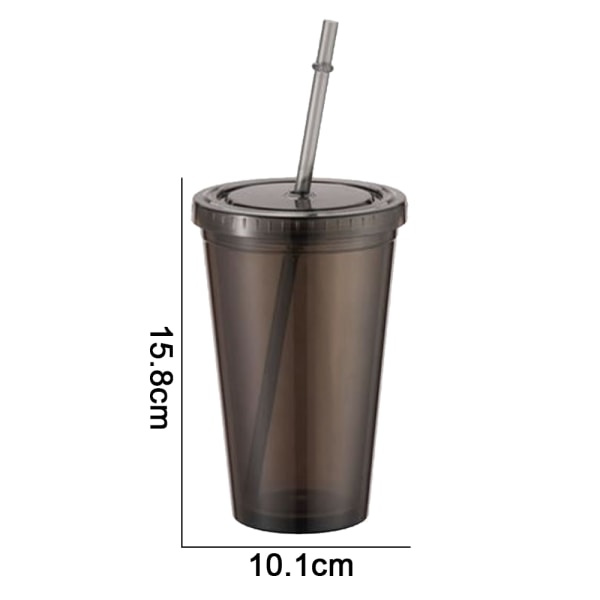 Dubbelväggig mugg med sugrör, plastmugg, återanvändbar iskaffemugg, klar mugg - svart