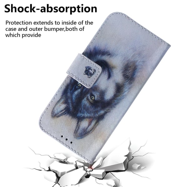 Kompatibel med Nokia C21 Plus etui Wolf Pattern Magnetic Flip Wallet Telefonetui Kickstand Kreditkortshållare Cover szq