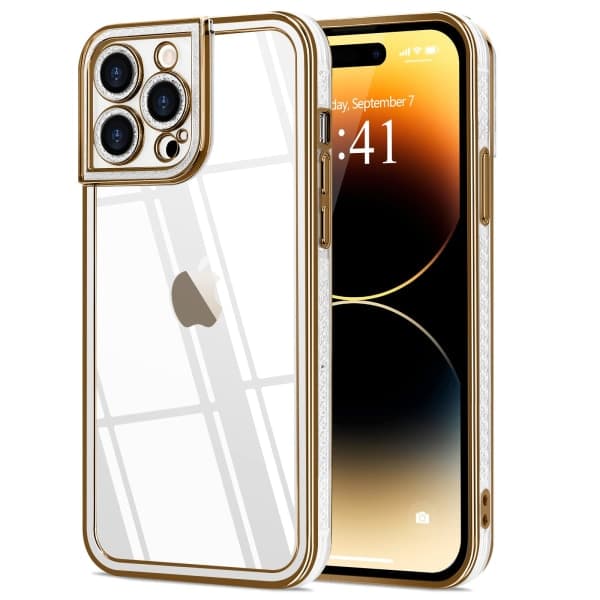 CDQ Cover Kompatibel med iPhone 14 Pro Max Klar Sød, Guld