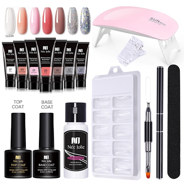 Nagelförlängningsgelset Naglar Nagelkit Nagelfärgsgel med toppbaslack Naglar Set/ Kit Nagelmanikyr Salongsset C