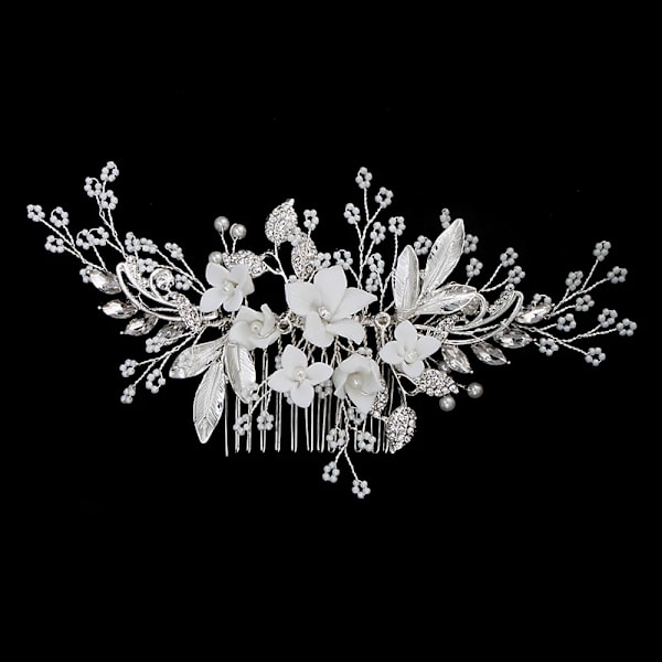 Ny silverlegering hårkam handgjorda pärlor strass mode metall huvudbonad elegant hårsmycken accessoarer för kvinnor HS-J5434
