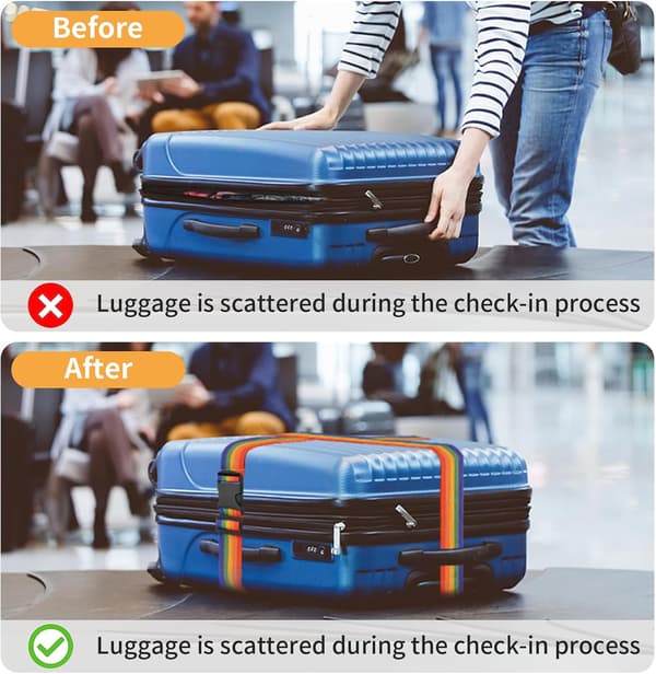 4-pack bagageremmar, TSA-godkänt justerbart resväskebälte med snabbspänne, slitstarka resetillbehör för väskor