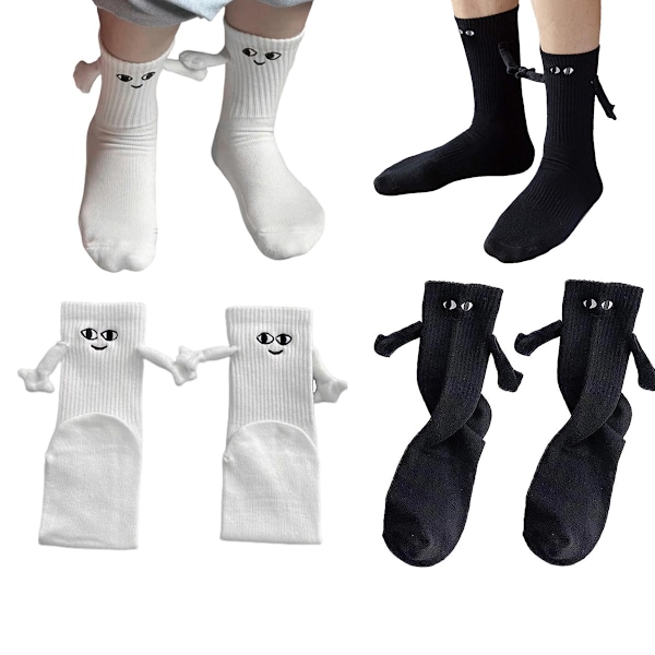 2 par strumpor med magnetiska händer, roliga parstrumpor Vit+Svart White+Black