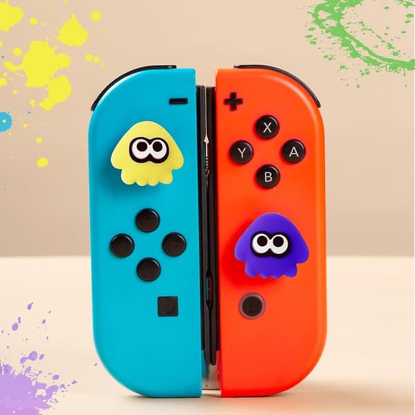 Splatoon Squid Silikone Tommelfingergreb Analogt Cover Joystick Cap til Nintendo Switch/oled/lite Controller Yellow and Blue