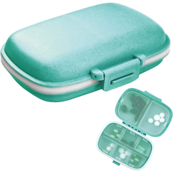 x resepillerlåda (blå), 8 fack, lille bärbar tablettlåda til håndväska, medicin, vitaminer CDQ
