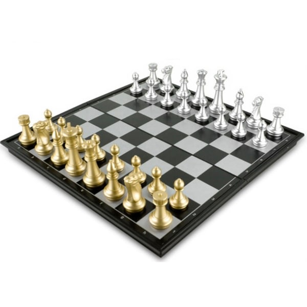 1 sett Medeltida schack Magnetbräda Intellektuell utvikling Gyllene Silver Color Vikbart Internationellt schackbrädespel for familie null ingen