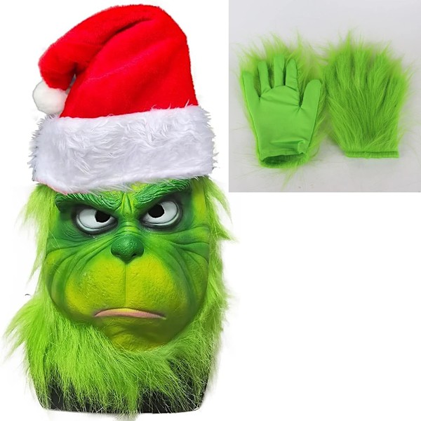 Julemaske og handsker Kostume Geek Stole Halloween Cosplay(YSJ) Grinch mask