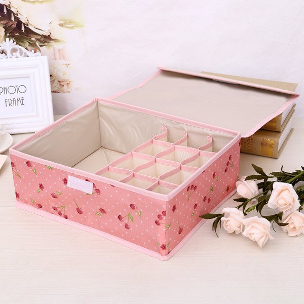 Söt tecknad printed Oxford tyg 13 Grid Strumpor BH Trosa Underkläder Organizer rosa persika zdq