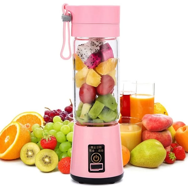 380ml kannettava sähköhedelmämehumaija koti USB ladattava smoothie-valmistin sekoittimet kone urheilupullo mehunpuristin Pink