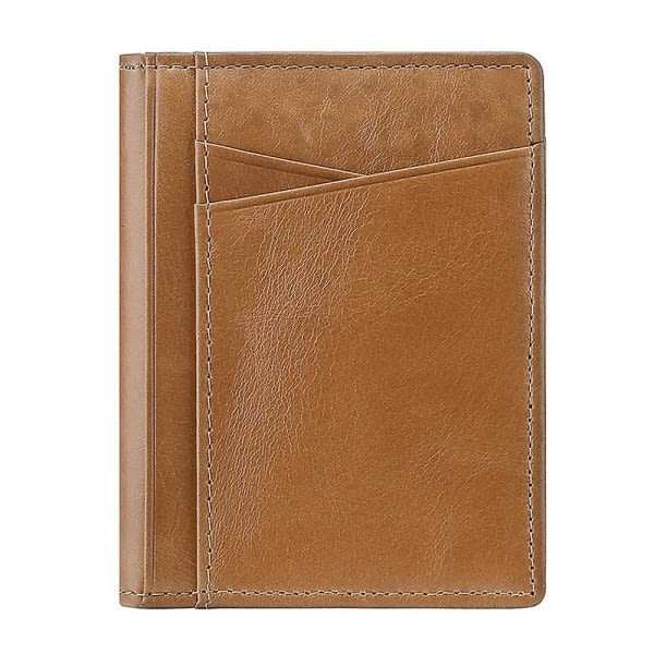 Män Kvinnor Smal Kreditkortsfodral Case Liten läderplånbok med ID-fönster, 8,5*10,5 cm ruskea