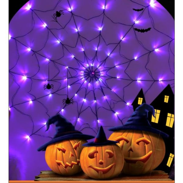 Halloween LED-lyslenke skrekk atmosfære arrangement edderkoppnett fjernkontroll dekorasjon lys oransje lys