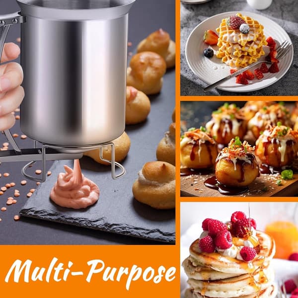 Pannekakerøre-dispenser, 680 ml røre-dispenser i rustfritt stål med avtakbart håndtak for pannekaker, traktebakst og muffins