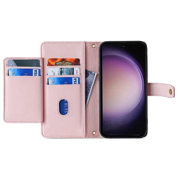 För Samsung Galaxy F14 5g Phone case med dragkedja Anti-drop Pu Läder Plånbok Telefonskal med 2 remmar Rosa