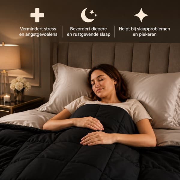 Vægtet tæppe 7 kg til voksne, quiltet design i polyester for bedre søvn og afslapning, 150 x 200 cm, sort