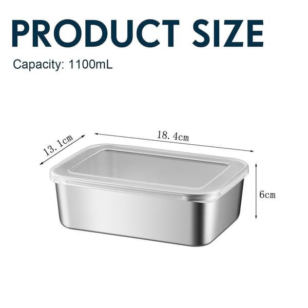 Stainless Steel Food Storage Containers, Meal Prep Lunch Box, Perfect for Kitchen, Freezer and Microwave, Rectangular, Reusable