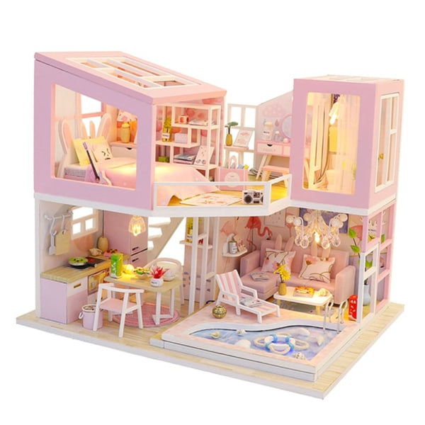 DIY Miniatyrdockhus Miniatyrhus Kit med LED-ljus