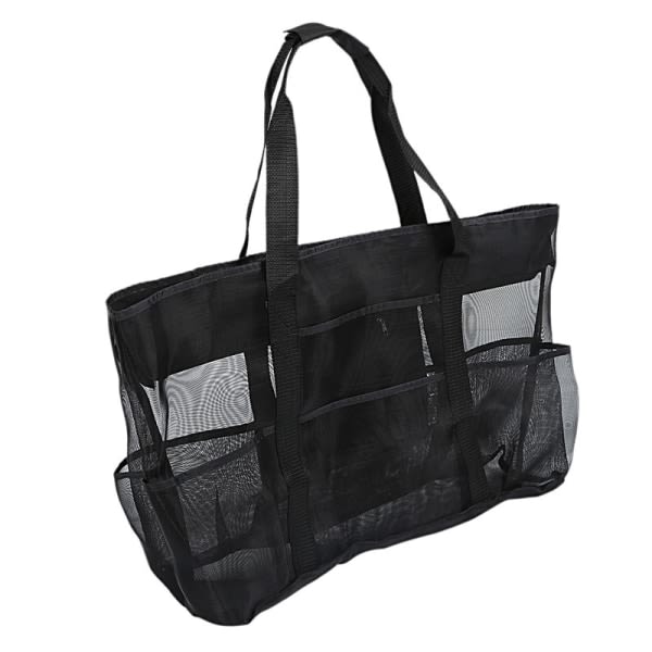 8 lommer sommer stor strandtaske mesh holdbar strandtaske vandtæt sort