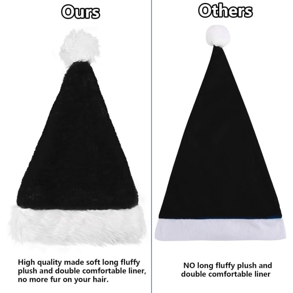 Heyone 3-pack tomteluvor för vuxna Julmössa Traditionell svartvit plysch jultomtehatt för julfest