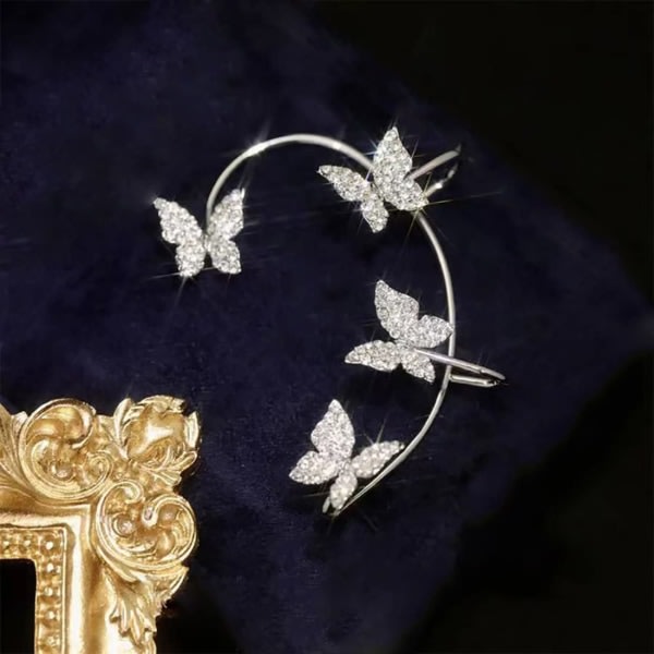 Sparkling Crystal Butterfly örhängen Öronklámmor, Vänster öra