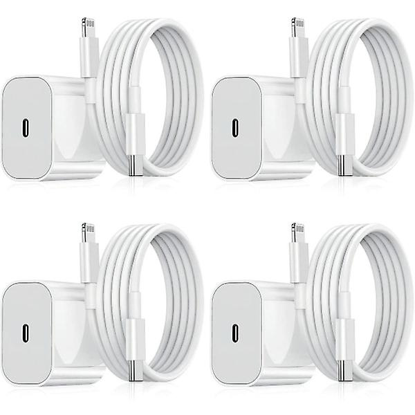 iPhone Laddare - Snabbladdare - Adapter + Kabel 20W USB-C Vit 4-pack iPhone-tfrf