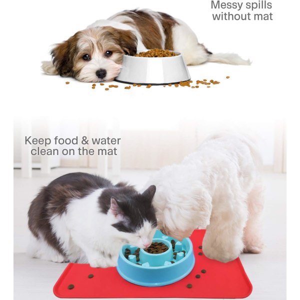 CDQ Hund- och kattskålsmatta, halkfri matta under husdjursskålar, vattentät silikonmatta, 47x30 cm Röd